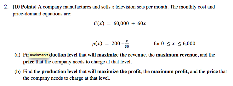 Solved 2. [10 Points] A company manufactures and sells x | Chegg.com