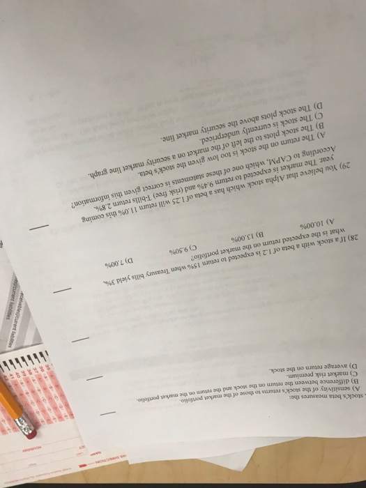 Solved stock's beta measures the ) sensitivity of the