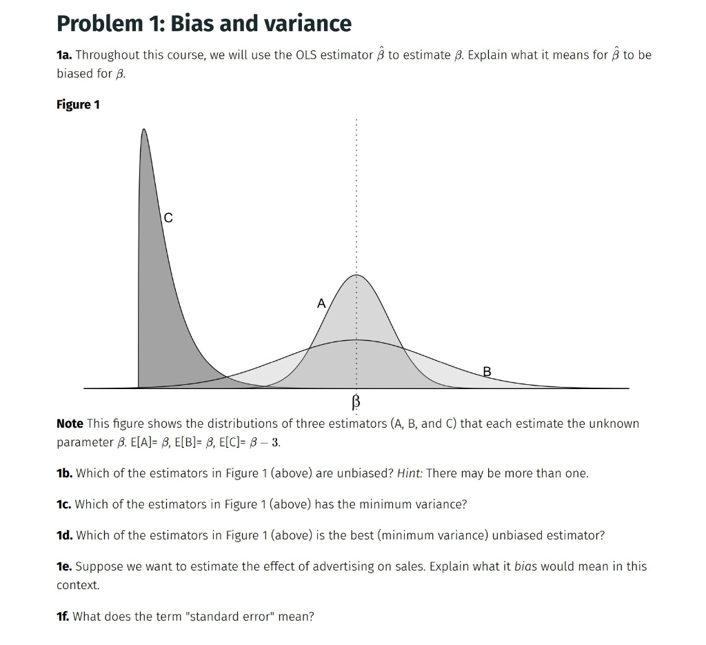 Solved Problem 1: Bias And Variance 1a. Throughout This | Chegg.com