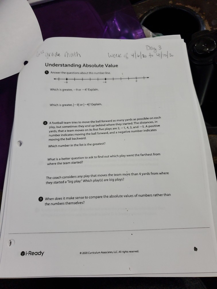 Solved Goth grade math week of 416/20 to 4/10/0 | Chegg.com