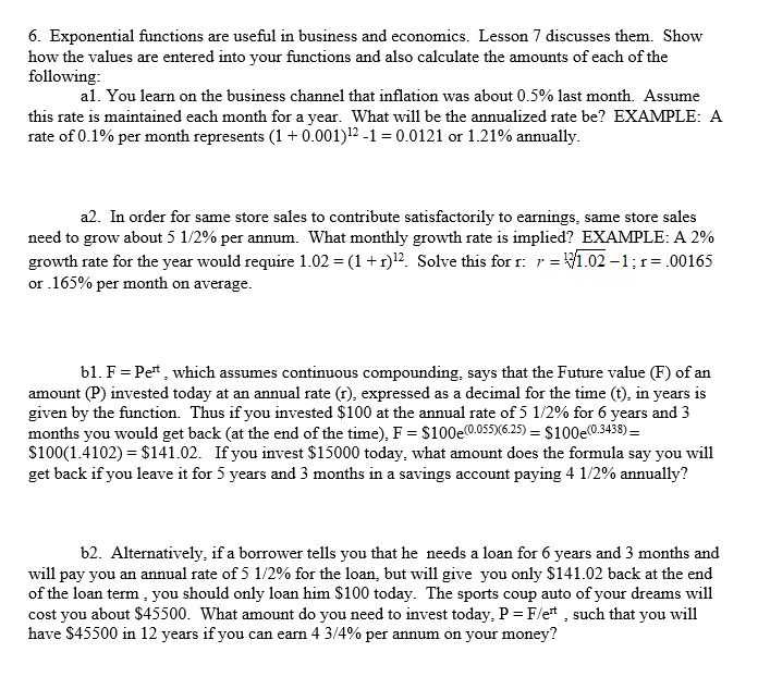 Solved 6. Exponential functions are useful in business and | Chegg.com