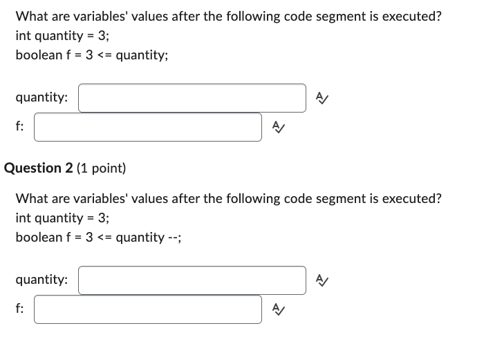 Solved What are variables' values after the following code | Chegg.com