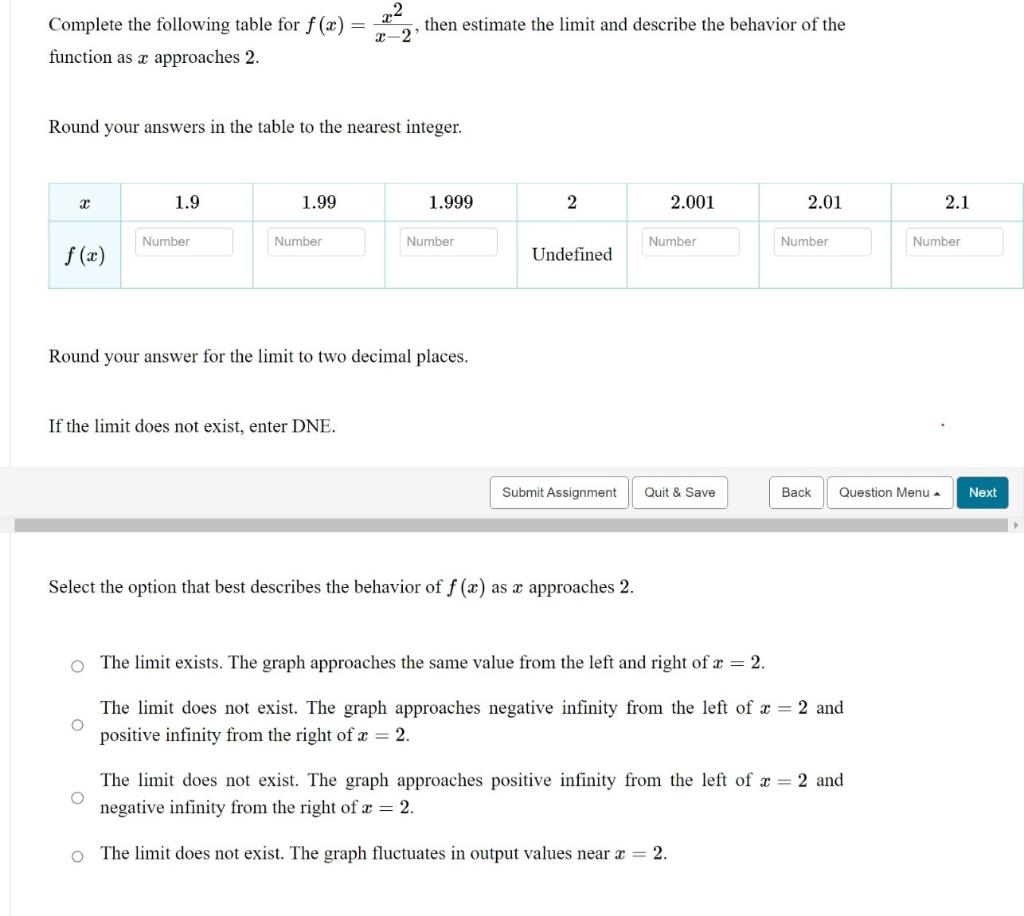 Solved Complete The Following Table For F(x)=x−2x2, Then | Chegg.com