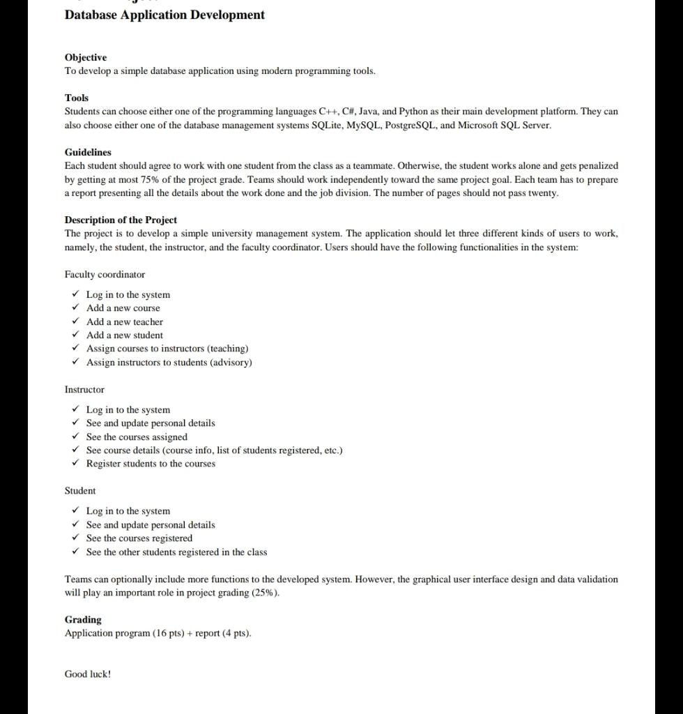 Solved Database Application Development Objective To develop | Chegg.com