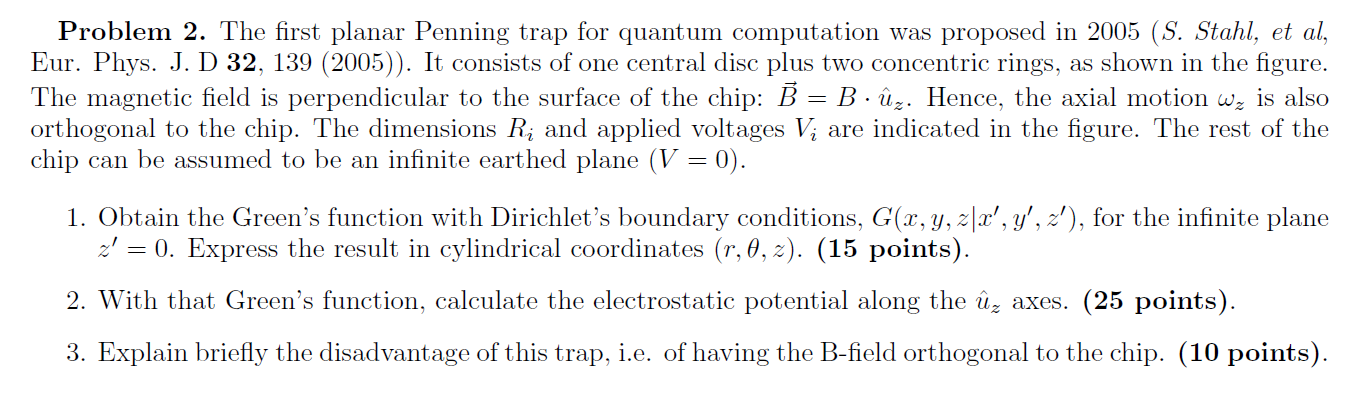 Problem 2. The first planar Penning trap for quantum | Chegg.com