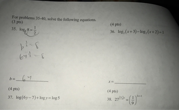 Solved For problems 35-40, solve the following equations. (3 | Chegg.com