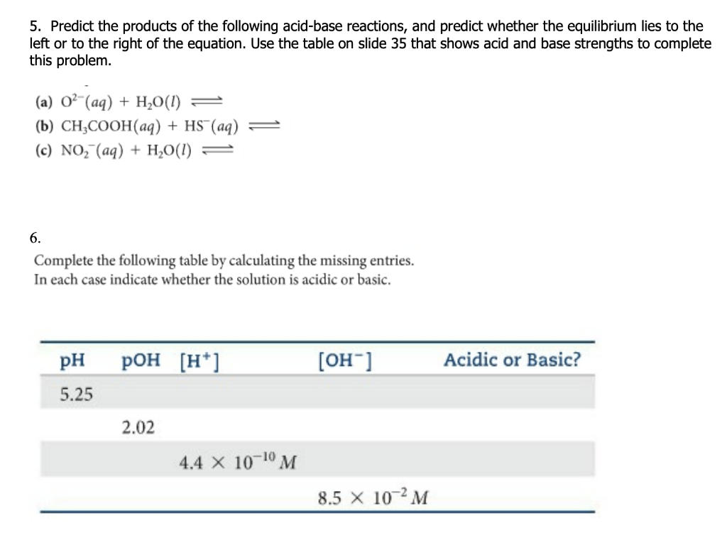Solved 5. Predict the products of the following acid-base | Chegg.com