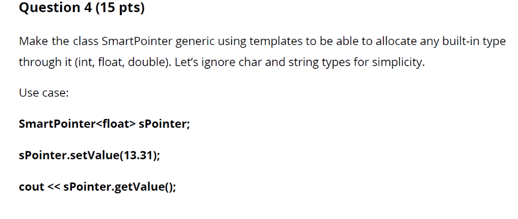 Smart Pointer Implementation Question 1 Question | Chegg.com