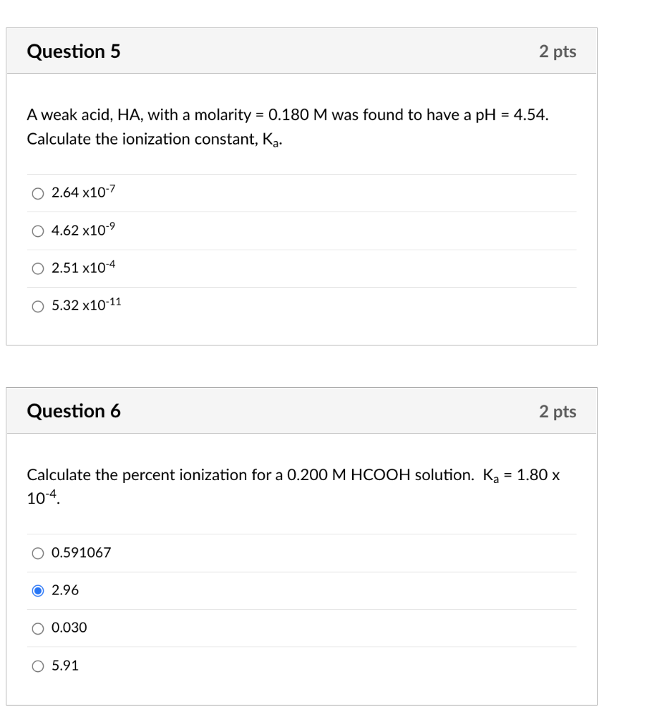 Solved A weak acid, HA, with a molarity =0.180M was found to | Chegg.com