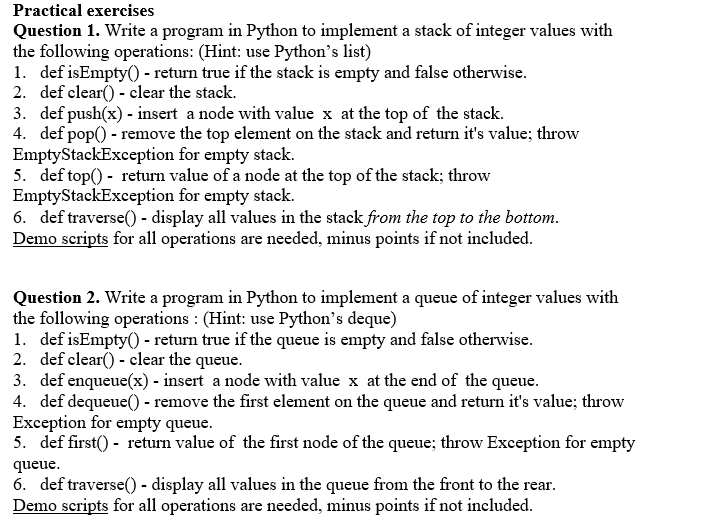 Solved Practical exercises Question 1. Write a program in | Chegg.com