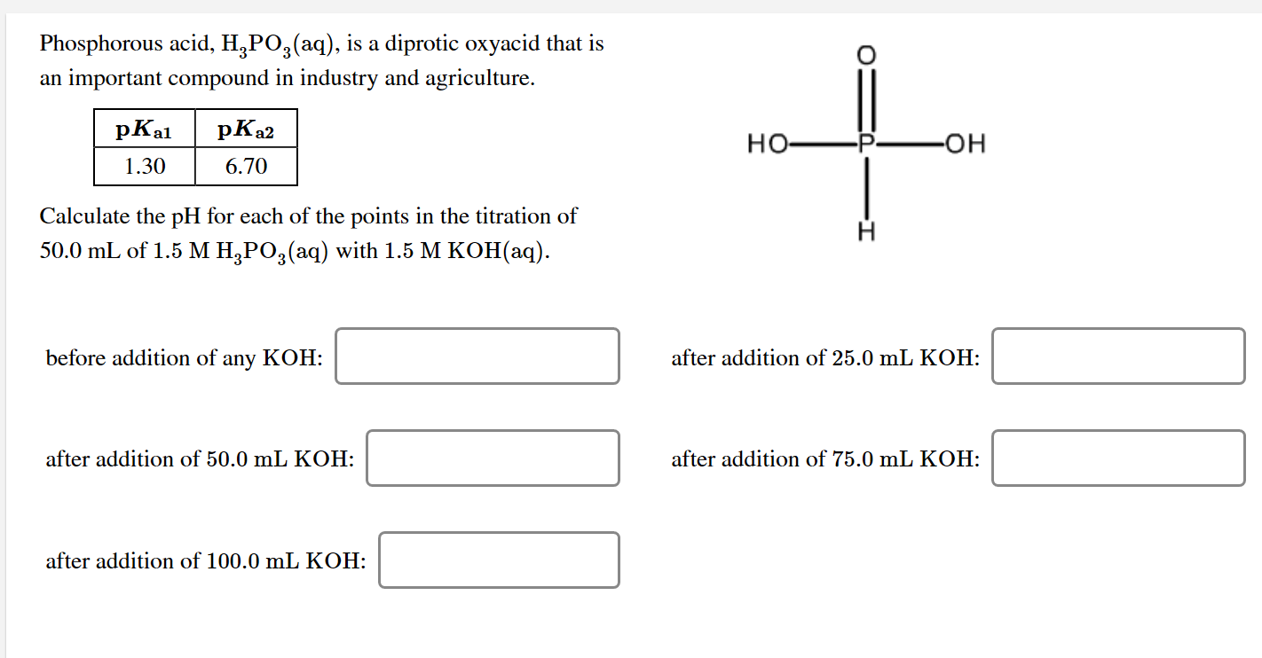 Solved Phosphorous acid, H,PO3(aq), is a diprotic oxyacid | Chegg.com
