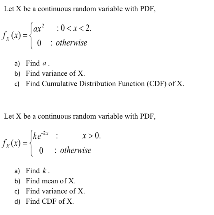 Solved Let X Be A Continuous Random Variable With PDF, Fx(x) | Chegg.com