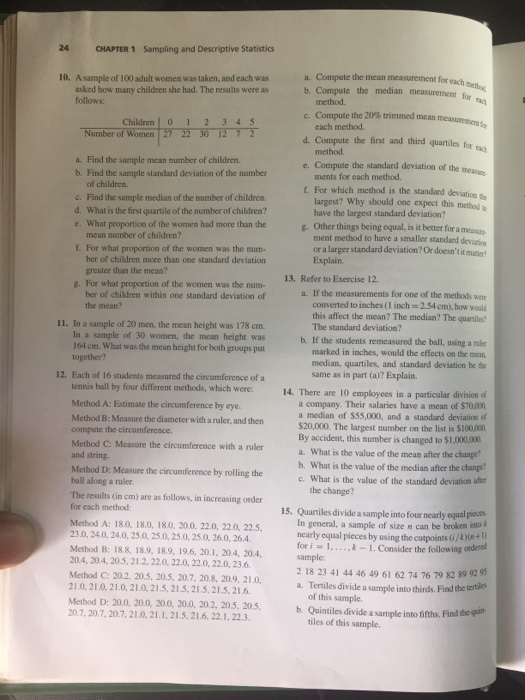 CHAPTER 1 Sampling And Descriptive Statistics 6. | Chegg.com