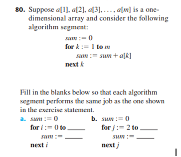 Solved 80. Suppose a[1], a[2], a[3], ..., a[m] is a one- | Chegg.com