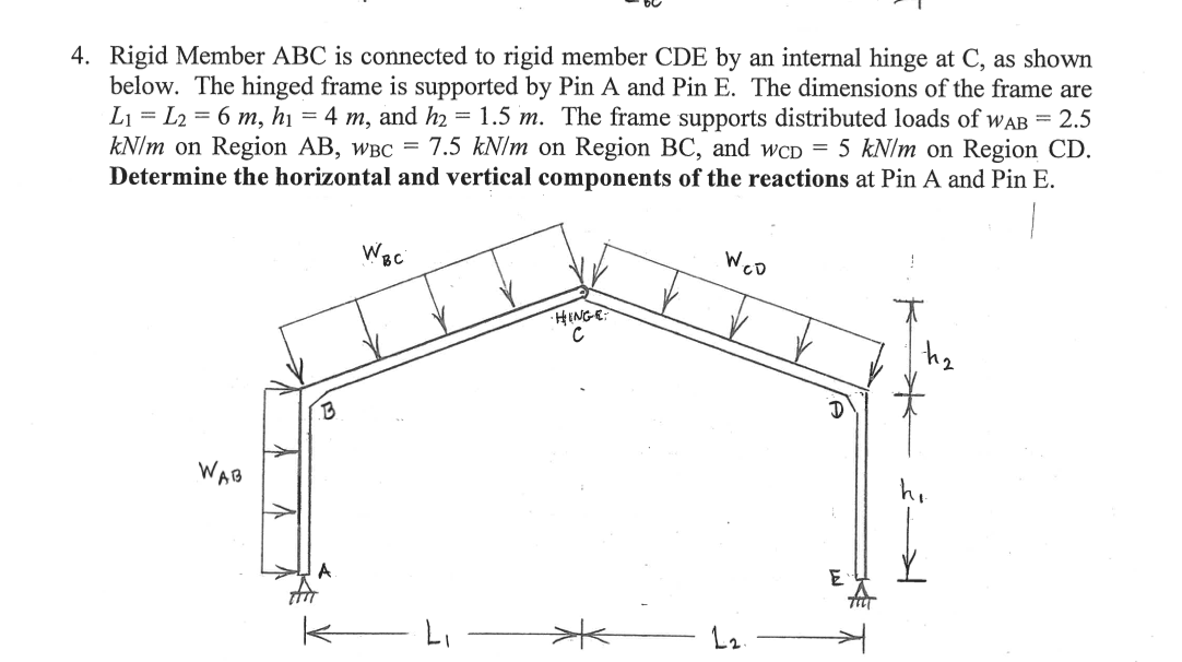 Solved 4. Rigid Member ABC is connected to rigid member CDE | Chegg.com