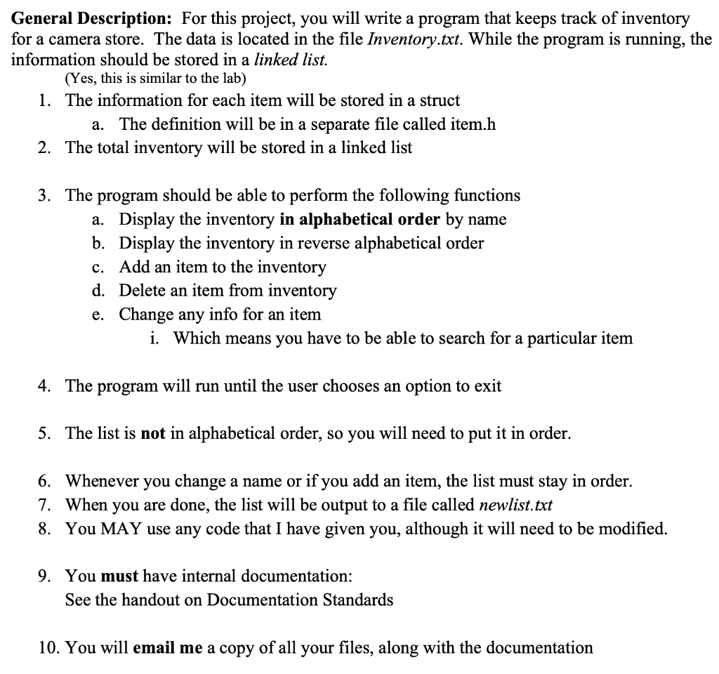 Solved General Description: For this project, you will write | Chegg.com