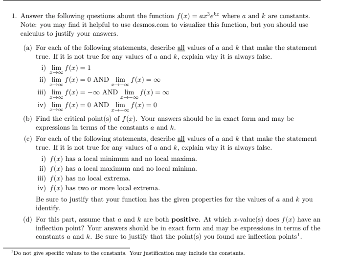 Solved 1. Answer the following questions about the function | Chegg.com