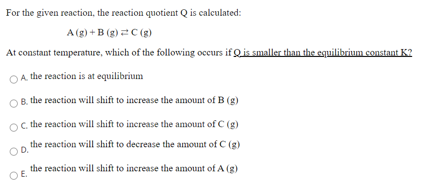 Solved For The Given Reaction The Reaction Quotient Q Is Chegg Com