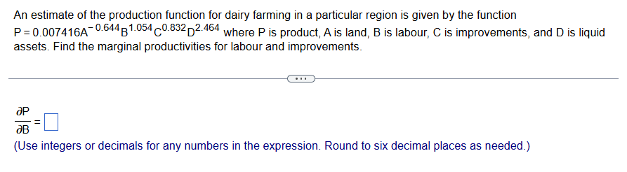 Solved An ﻿estimate of ﻿the production function for dairy | Chegg.com