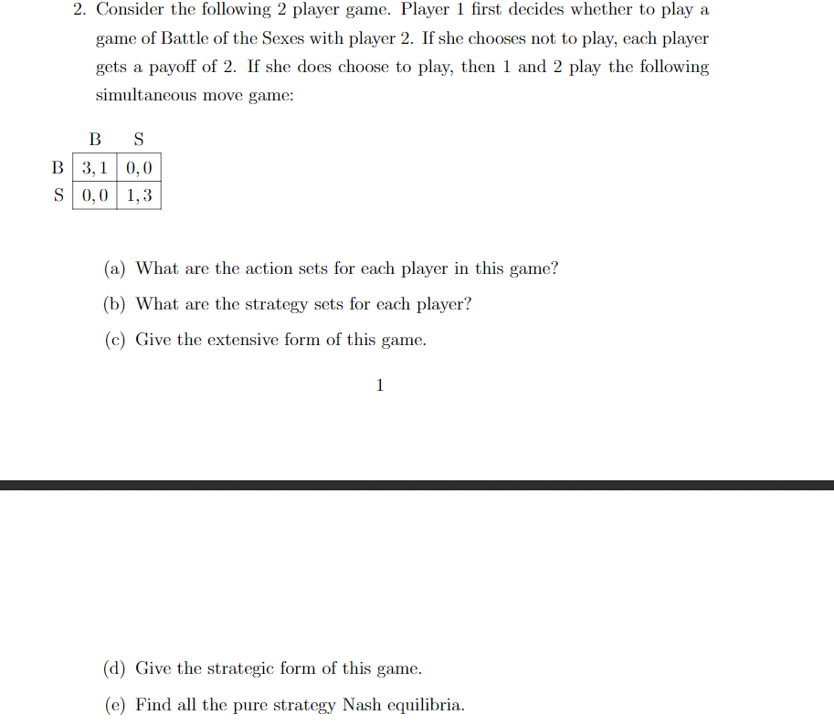 Solved Consider The Following 2 Player Game. Player 1 First | Chegg.com