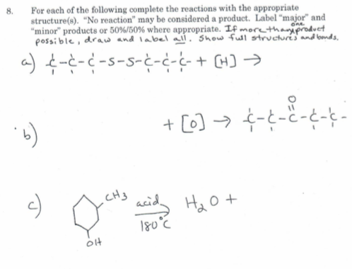 Solved 8. For each of the following complete the reactions | Chegg.com