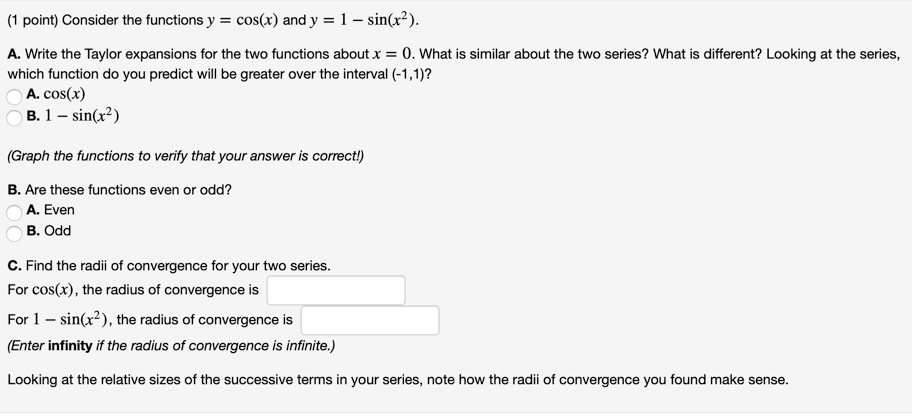 Solved (1 point) Consider the functions y = cos(x) and y = 1 | Chegg.com