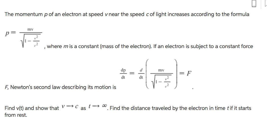 If P Is The Momentum Of The Fastest Electron Solved The momentum p of an electron at speed vnear the | Chegg.com