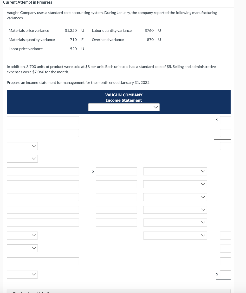Solved Vaughn Company uses a standard cost accounting