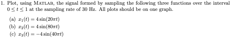 Solved 1. Plot, using MATLAB, the signal formed by sampling | Chegg.com