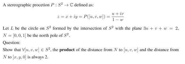 Solved A stereographic procetion P: S2 → C defined as: u + | Chegg.com