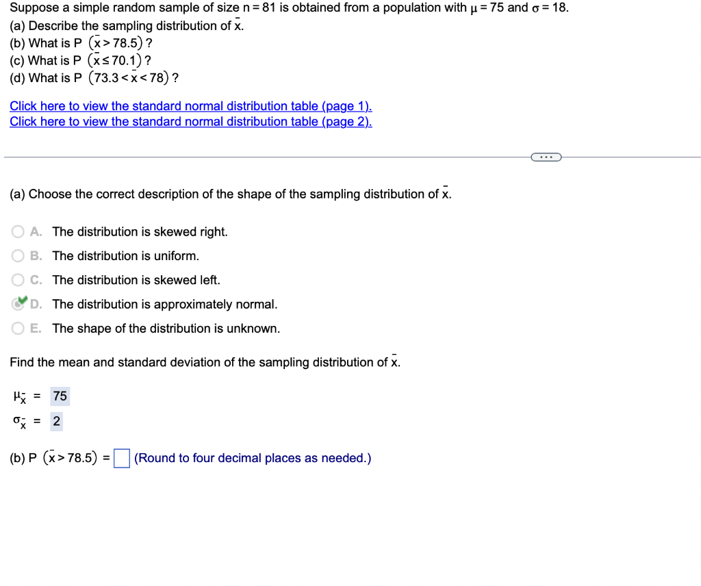 Solved Suppose A Simple Random Sample Of Size N=81 Is | Chegg.com