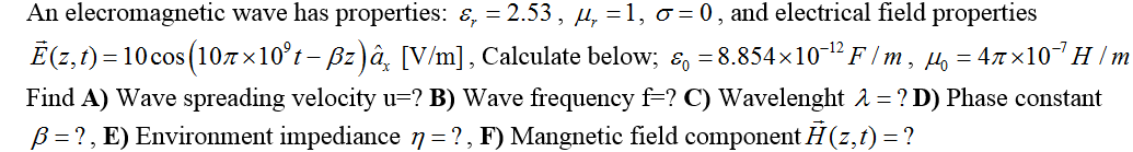 Solved An Elecromagnetic Wave Has Properties 2 53 Chegg Com