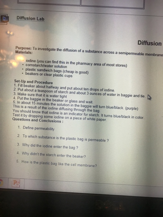 Solved To investigate the diffusion of a substance across a | Chegg.com