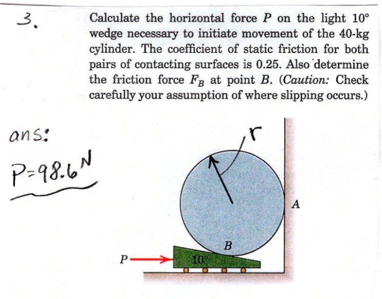 Solved Calculate The Horizontal Force P On The Light 10∘ | Chegg.com