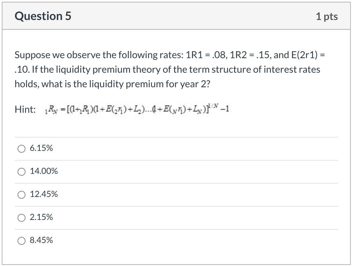 Solved Question 5 1 pts Suppose we observe the following | Chegg.com