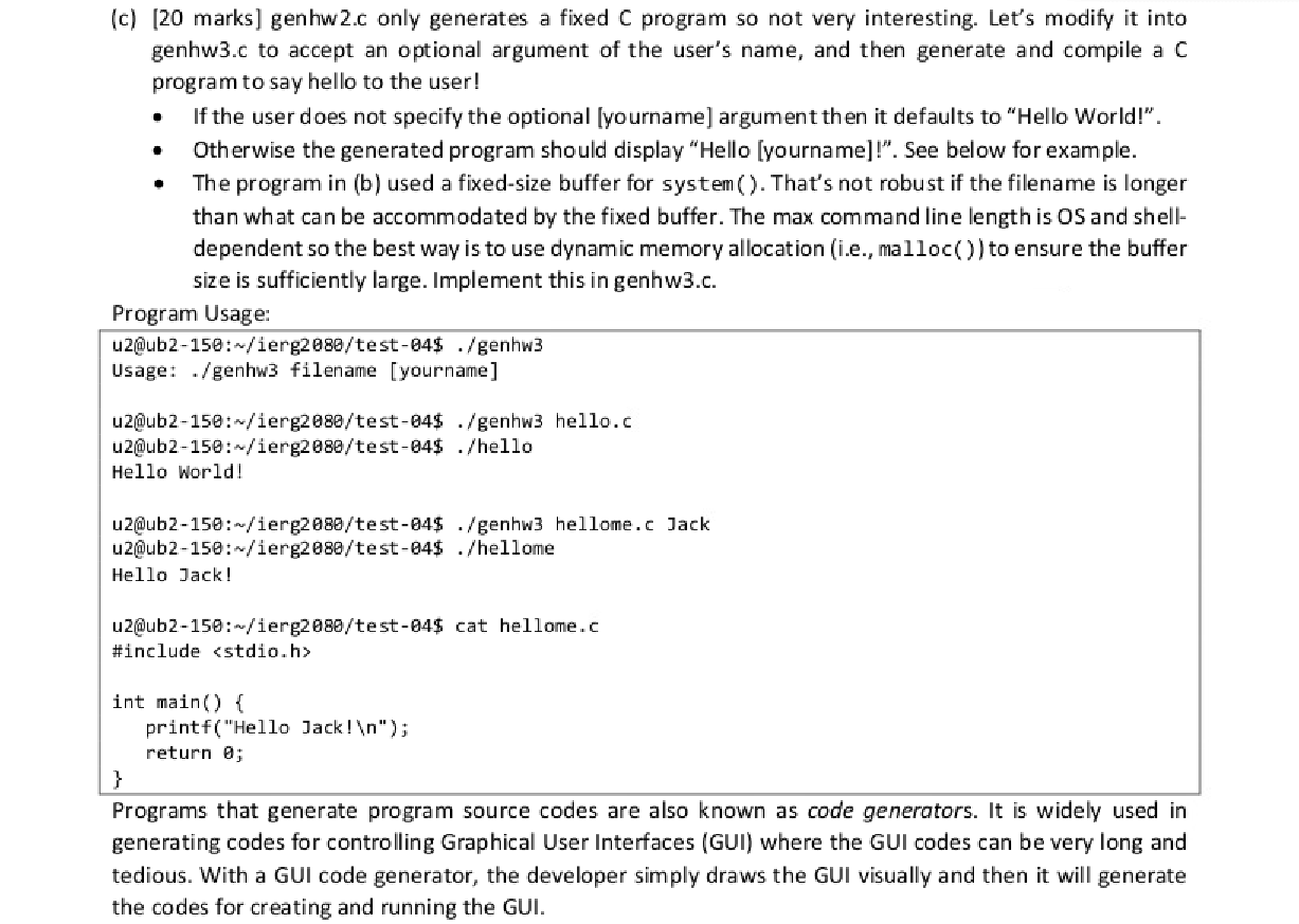 (a) (20 marks] Write a C program genhw.c to create a | Chegg.com