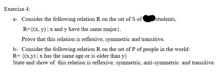 Solved Exercise 4: A- Consider The Following Relation R On | Chegg.com