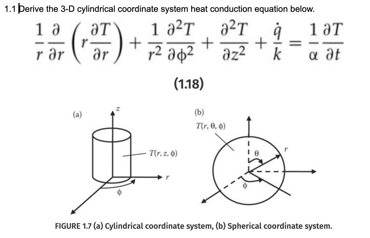 Solved 1.1 Derive the 3-D cylindrical coordinate system heat | Chegg.com