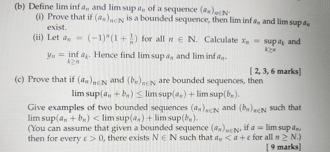 Solved = Sup &and - (b) Define Lim Inf An And Lim Sup A, Of | Chegg.com