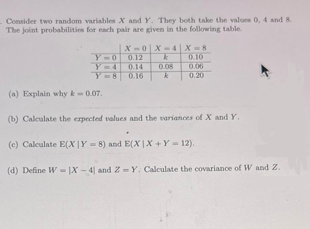 Solved Consider Two Random Variables X And Y. They Both Take | Chegg.com