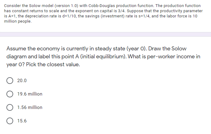 Solved Consider the Solow model (version 1.0) with | Chegg.com