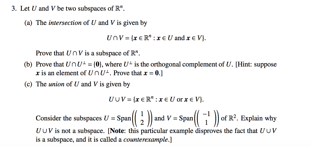 Solved 3 Let U And V Be Two Subspaces Of R A The Int Chegg Com