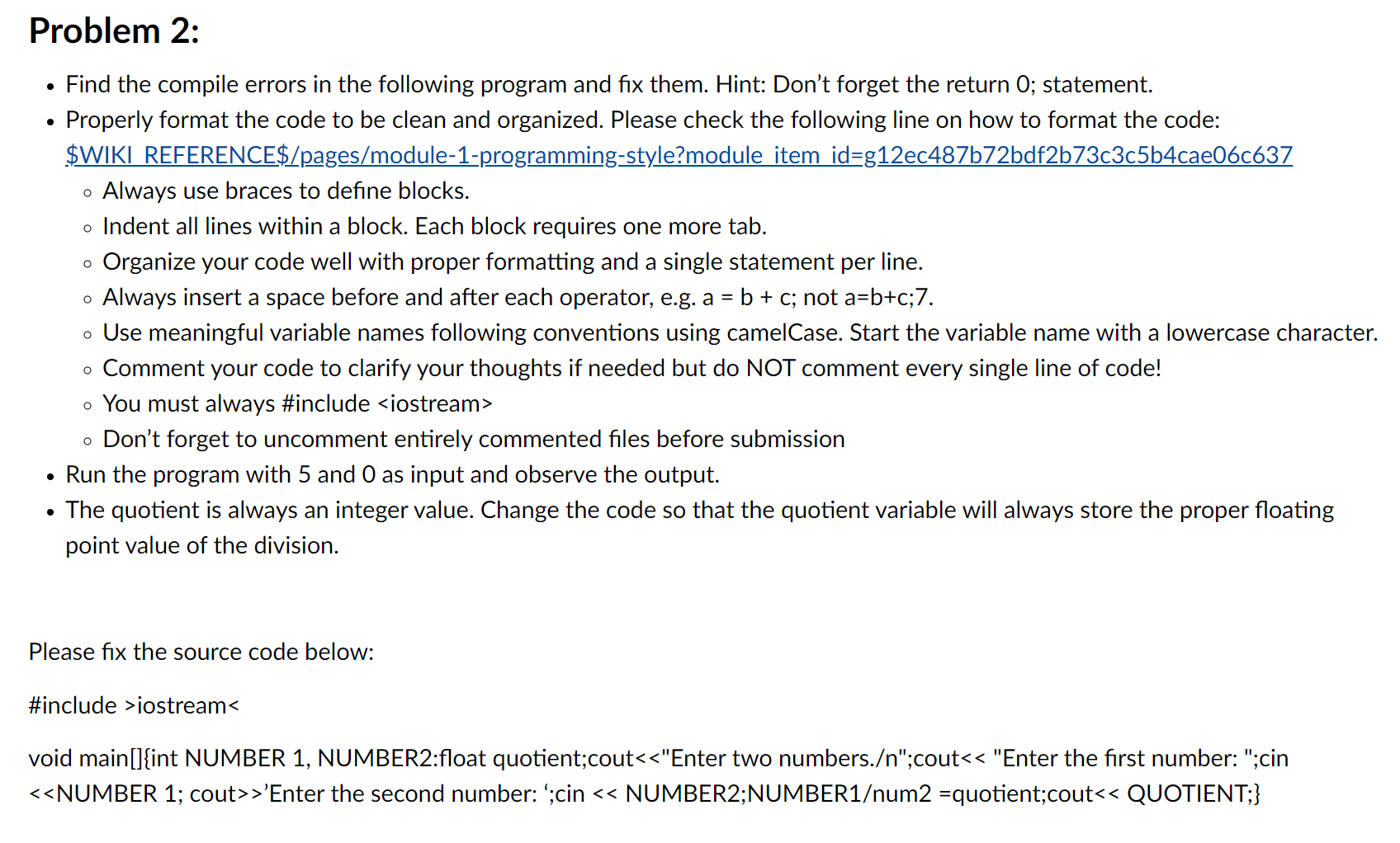 Solved Problem 2: o O 0 • Find the compile errors in the | Chegg.com