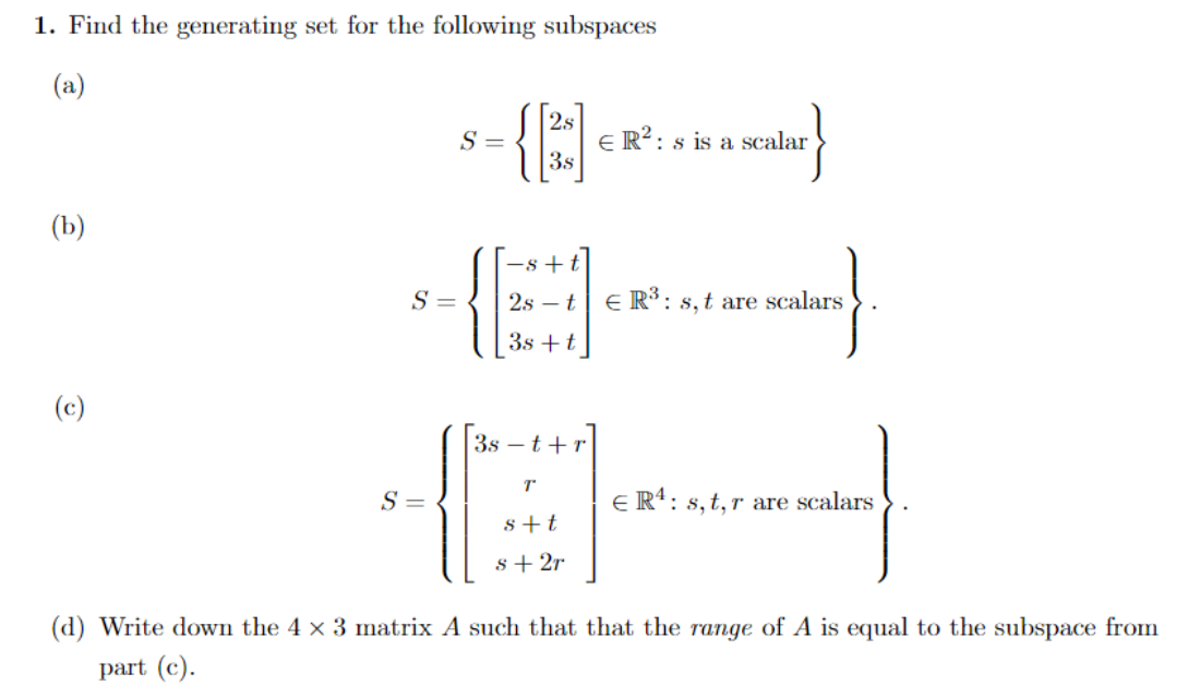 Solved 1. Find the generating set for the following