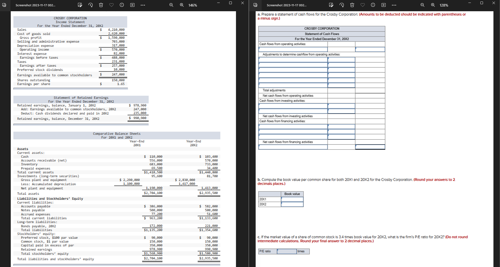 solved-a-prepare-a-statement-of-cash-flows-for-the-crosby-chegg