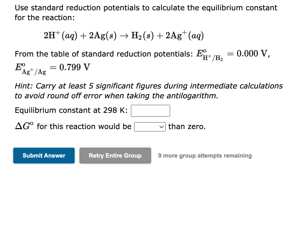 Solved Use standard reduction potentials to calculate the