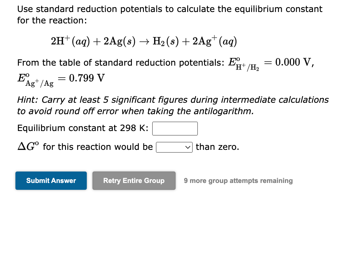 Solved Use Standard Reduction Potentials To Calculate The