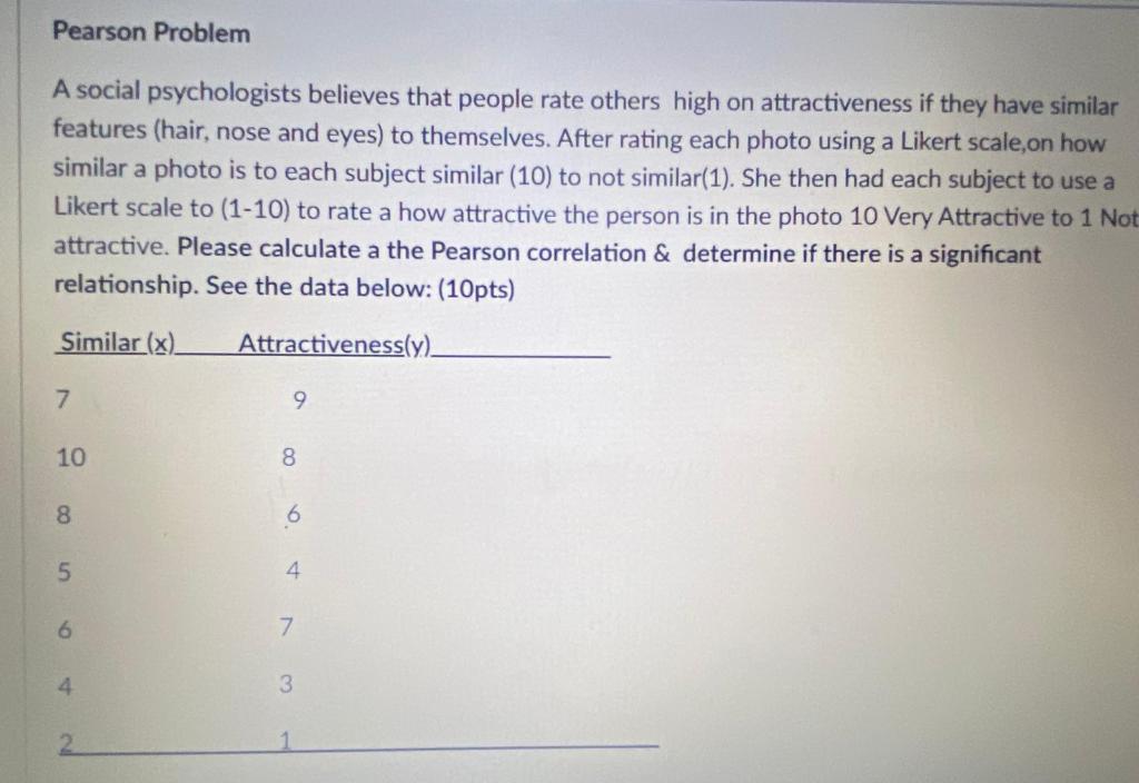 Solved Pearson Problem A social psychologists believes that | Chegg.com