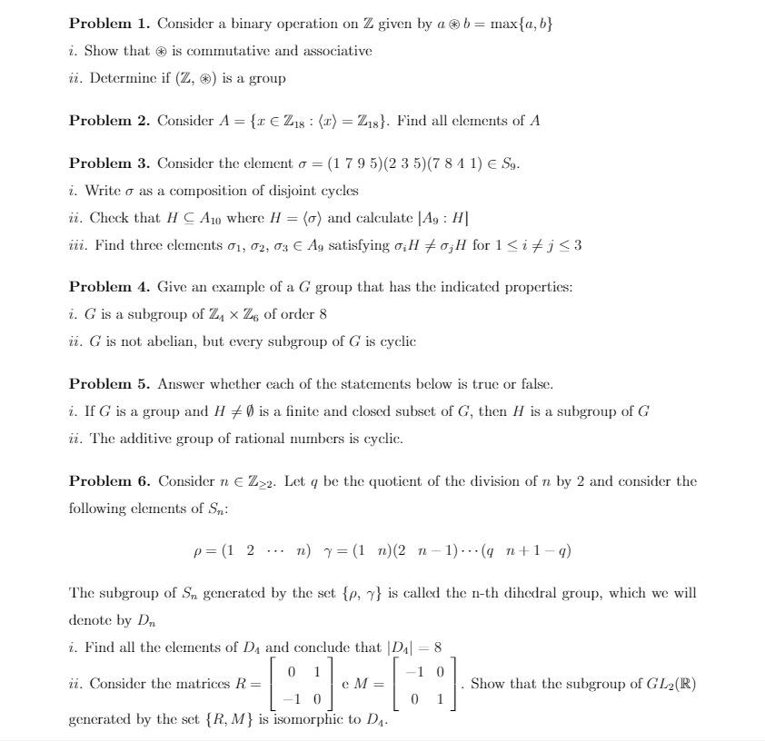 Solved Problem 1. Consider a binary operation on Z given by | Chegg.com
