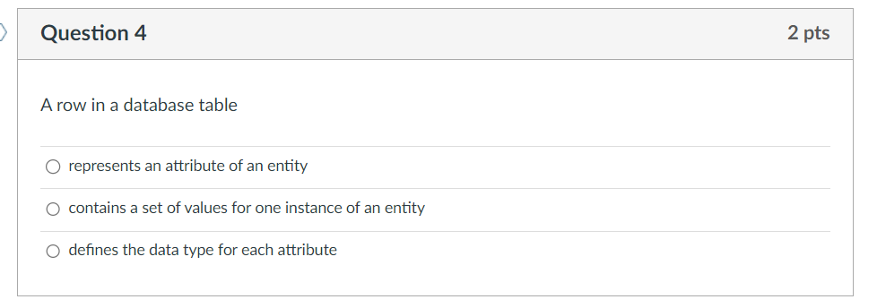 Solved A row in a database table represents an attribute of